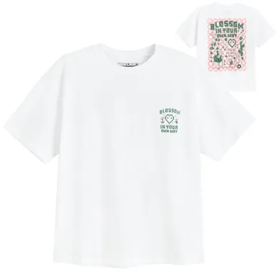 Cool Club, Tricou pentru fete, oversize, alb, imprimeu Minecraft