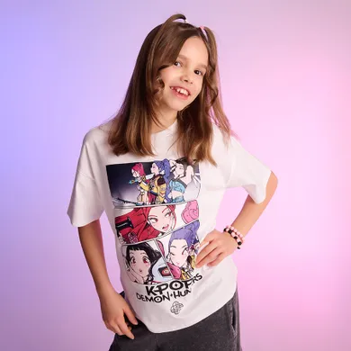 Cool Club, Tricou pentru fete, oversize, alb, K-Pop Demon Hunters