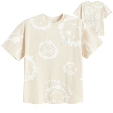 Cool Club, Tricou pentru fete, oversize, bej, imprimeu SmileWorld