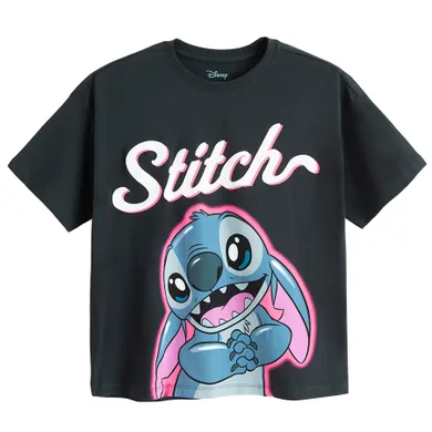 Cool Club, Tricou pentru fete, oversize, gri, imprimeu Lilo si Stitch
