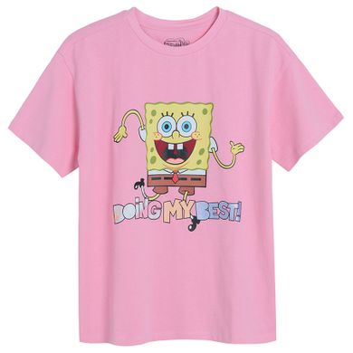 Cool Club, Tricou pentru fete, oversize, roz, imprimeu SpongeBob