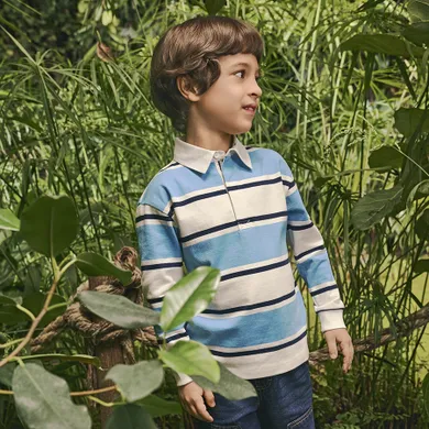 Cool Club, Tricou polo cu maneca lunga pentru baieti, albastru-alb