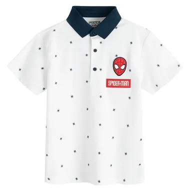 Cool Club, Tricou polo cu maneca scurta pentru baieti, alb, imprimeu Spider-Man