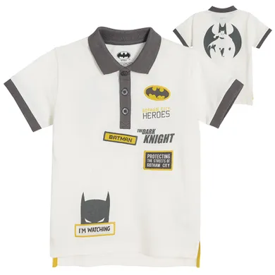 Cool Club, Tricou polo cu maneca scurta pentru baieti, ecru, imprimeu Batman