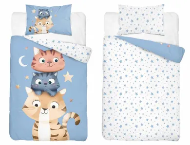 Detexpol, Pisoi, set lenjerie de pat single, din bumbac, niebieski, 100-135 cm