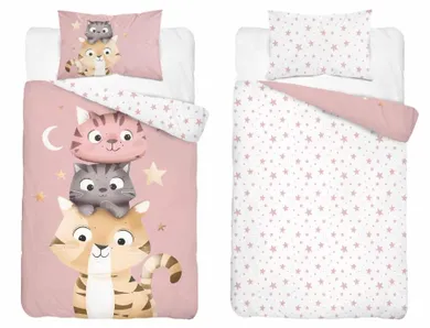 Detexpol, Pisoi, set lenjerie de pat single, din bumbac, różowy, 100-135 cm