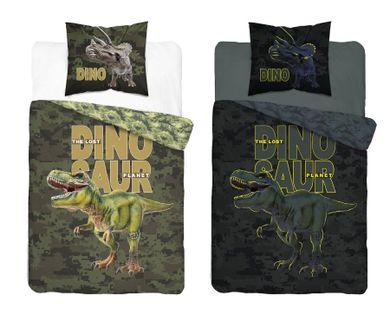 Dinosaur, set lenjerie de pat single fluo, 140-200 cm
