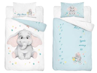 Elefant, set lenjerie de pat single, albastru, 90-120 cm