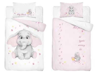 Elefant, set lenjerie de pat single, roz, 100-135 cm