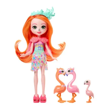 Enchantimals, Florinda Flamingo, papusa si figurine, set de joaca