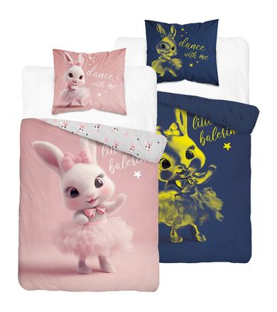 Fluo, set de lenjerie de pat pentru tineri, 140-200 cm + 70-80 cm, Rabbit