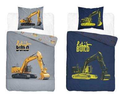 Fluo, set de lenjerie de pat pentru tineri, 160-200 cm + 70-80 cm, Excavator