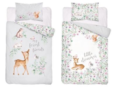 Forest Friends, set lenjerie de pat single, gri, 90-120 cm