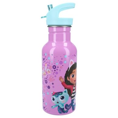 Gabby's Dollhouse, Take a sip, sticla da apa cu pai, roz, 500 ml