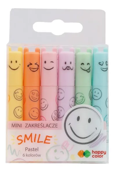 Happy Color, Smile, marker evidentiator, mini, pastel, 6 culoare