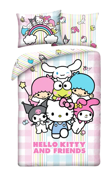 Hello Kitty & Kuromi, set lenjerie de pat single, din microfibra, 140-200 cm