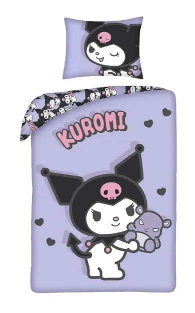 Hello Kitty & Kuromi, set lenjerie de pat single, din microfibra, 140-200 cm