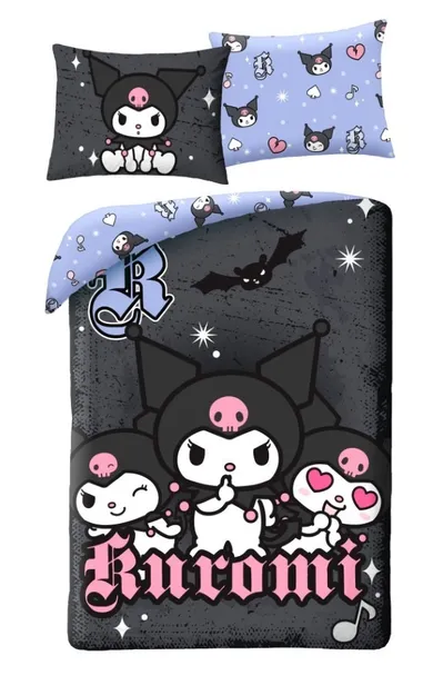 Hello Kitty & Kuromi, set lenjerie de pat single, din microfibra, 140-200 cm