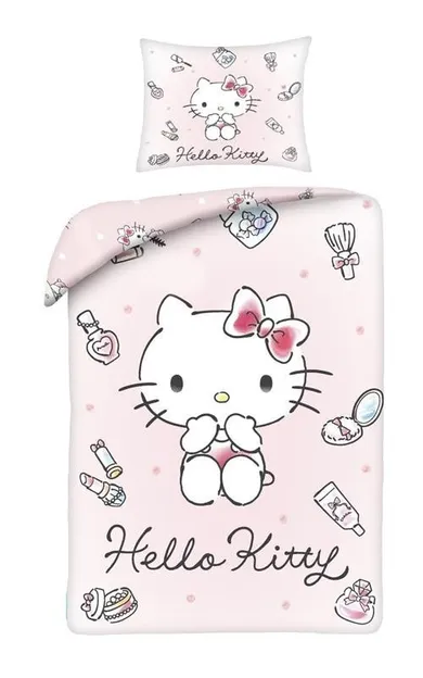 Hello Kitty & Kuromi, set lenjerie de pat single, din microfibra, 140-200 cm