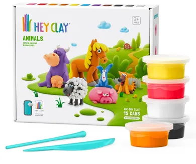 Hey Clay, Animals, set creativ, 15 cutii de plastilina