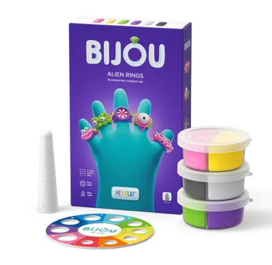 Hey Clay, Bijou, Alien Rings, set creativ, 3 cutii de plastilina