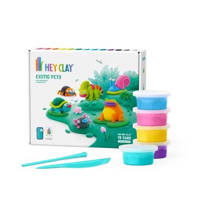 Hey Clay, Exotic Pets, set creativ, 15 cutii de plastilina