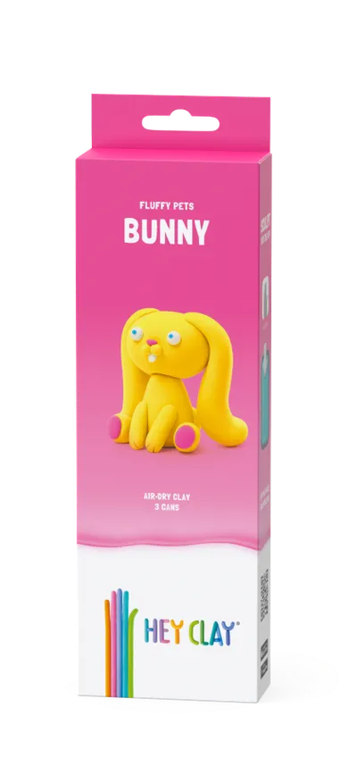 Hey Clay, Fluffy Pets, Rabbit, set creativ, 3 cutii de plastilina