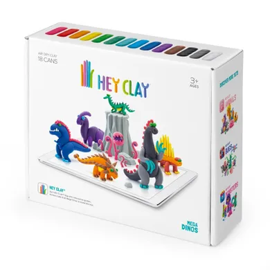 Hey Clay, Mega Dinos, set creativ, 18 cutii de plastilina