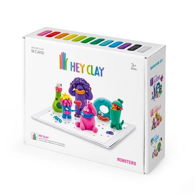 Hey Clay, Monsters, set creativ, 18 cutii de plastilina