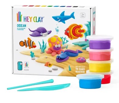 Hey Clay, Ocean, set creativ, 15 cutii de plastilina