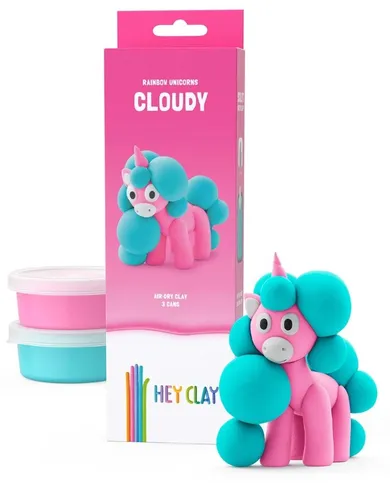 Hey Clay, Rainbow Unicorns, Cloudy, set creativ, 3 cutii de plastilina