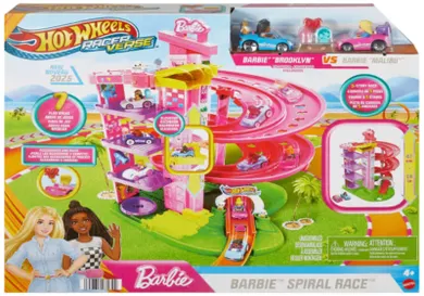 Hot Wheels, Barbie Spiral Race, set de joaca cu 2 masini