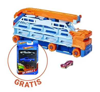 Hot Wheels City, Speed Drop Transport, transportator + set de 3 masini GRATUIT, set promotional