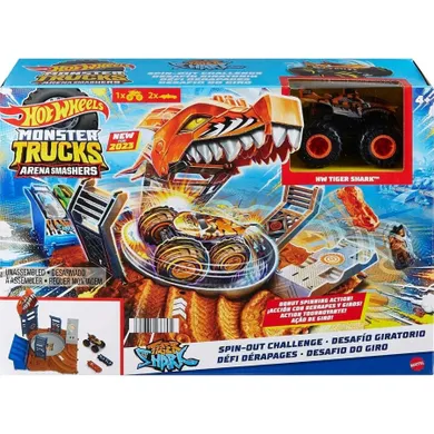 Hot Wheels, Monster Trucks Arena Smashers, Tiger Shark - Spin-out Challenge, set de joaca