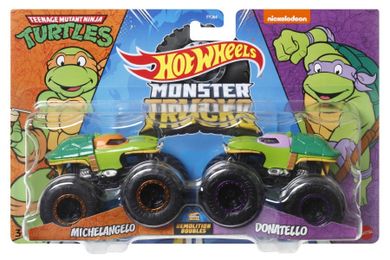 Hot Wheels, Monster Trucks, Michelangelo vs Donatello, set de 2 masini, scara 1:64