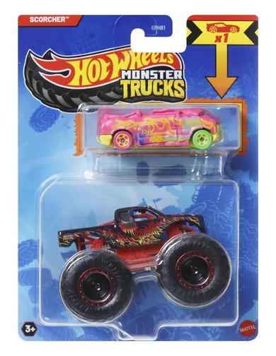 Hot Wheels, Monster Trucks, Scorcher + masina Hot Wheels, scara 1:64, JCG31