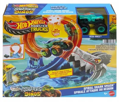 Hot Wheels, Monster Trucks, Spiral Shark Smash, set de joaca cu masina