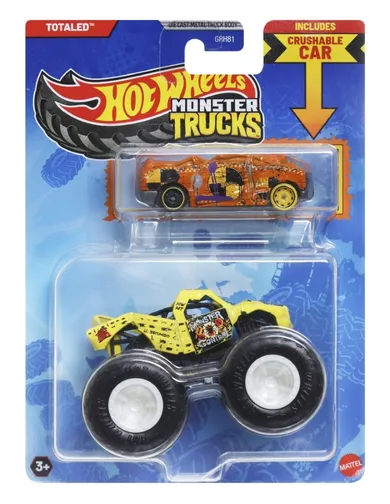 Hot Wheels, Monster Trucks, Totaled + masina Hot Wheels, scara 1:64, JCG32
