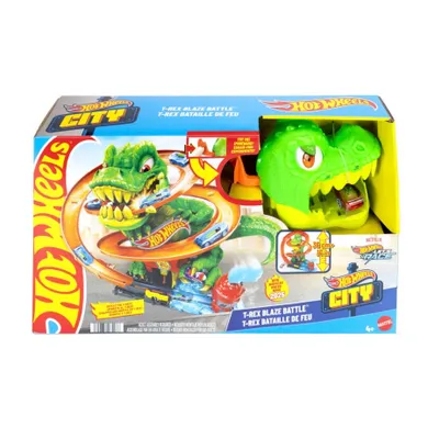 Hot Wheels, T-Rex Blaze Battle, set de joaca cu masina