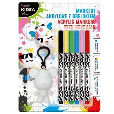 Kidea, markere acrilice cu breloc, 6 culori
