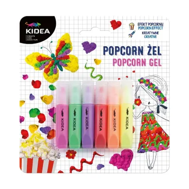 Kidea, Popcorn Gel, masa magica in markere, markere pufoase, 6 culori