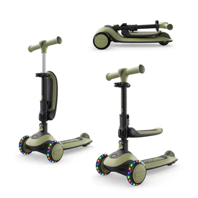Kinderkraft, Halley 2, trotineta cu 3 roti de echilibru 2in1, LED, Grassland Green