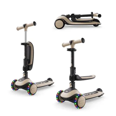 Kinderkraft, Halley 2, trotineta cu 3 roti de echilibru 2in1, LED, Stone White