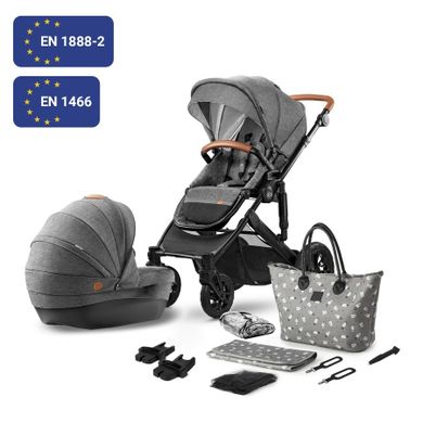 Kinderkraft, Prime, carucior multifunctional 2in1, gri + geanta Mommy Bag