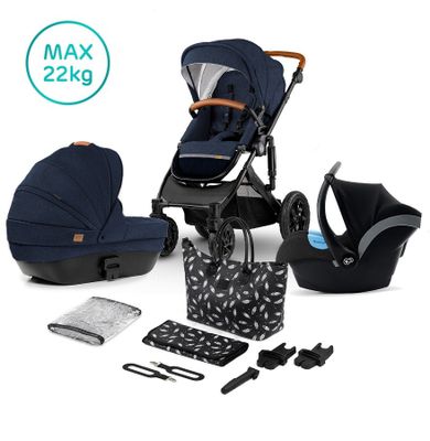 Kinderkraft, Prime, carucior multifunctional 3in1, bleumarin + geanta Mommy Bag
