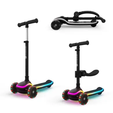 Kinderkraft, RAKET UP, trotineta LED cu 3 roti cu sezut, 2in1, Black