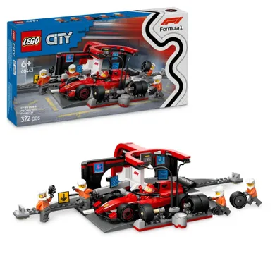 LEGO City, Boxa si mecanici F1 cu masina Ferrari, 60443