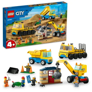 LEGO City, Camioane de constructie si macara cu bila pentru demolari, 60391