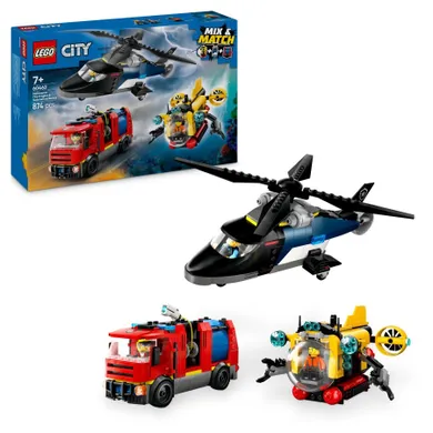 LEGO City, Elicopter, autospeciala de pompieri si submarin in versiuni remixate, 60462