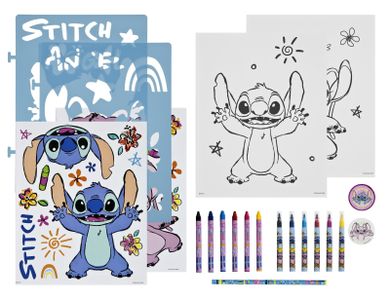 Lilo si Stitch, set de arta cu sabloane, autocolante si creioane colorate, 49 elemente